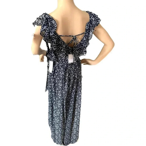 NWT $99 PREMIER AMOUR Navy Floral Maxi Dress Sleeveless Ruffle Lace Sz 12 Large - Picture 4 of 13